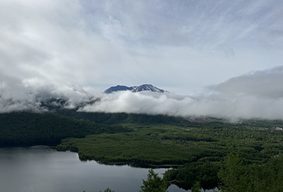 Mount St. Helens with clouds in the morning