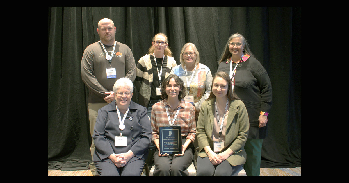 Seated - Left to Right: Virginia Morris (Harrison County SWCD Office Manager), Eliza Hudson (Regional Conservation Partnership Program Coordinator for the Farmers Helping Hellbenders Program), Cora Brown (Washington County SWCD Technician). Standing (top row) - Left to Right: Aaron Walker (Washington County SWCD Supervisor), Nevada Wagers (Washington County SWCD Office Manager), Rhonda Johnson (Washington County SWCD Supervisor), Ruth Hackman (Washington County NRCS District Conservationist)