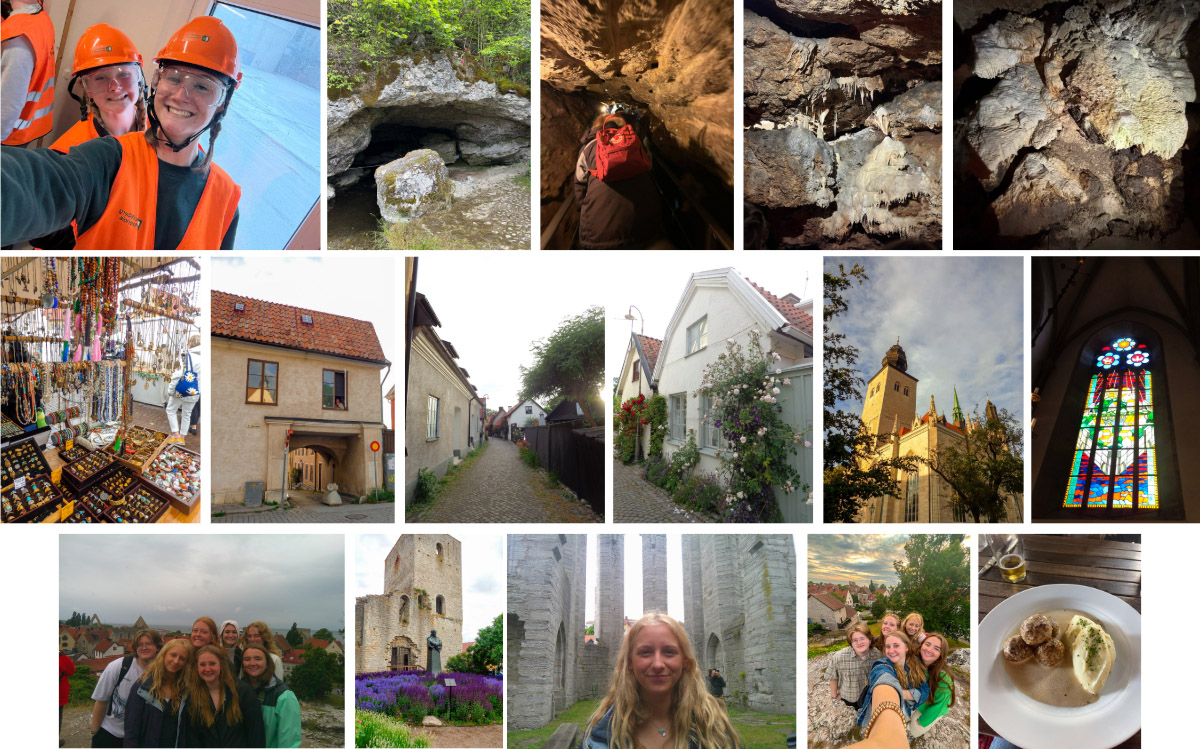 A collage of photos from Bella Hilaski's visits to Heidelberg Materials, the Lummelunda Cave and the city of Visby.