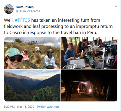 Jessup Twitter post, travel ban placed in Peru.