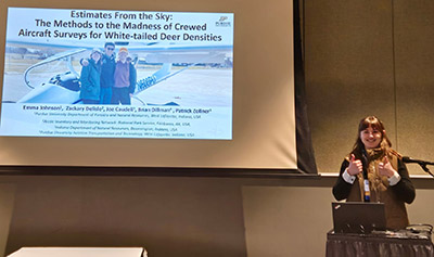 Emma Johnson presents her research at the 2026 Midwest Fish and Wildlife Conference.