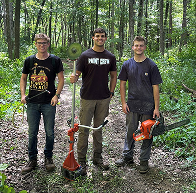Isaac Johnson (center) with fellow interns at the Southern Indiana Purdue Agriculture Center. 