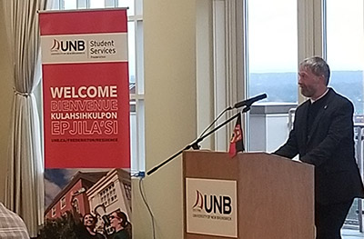 Dr. John Kershaw announcing UNB's summer term in Europe program in March 2022.
