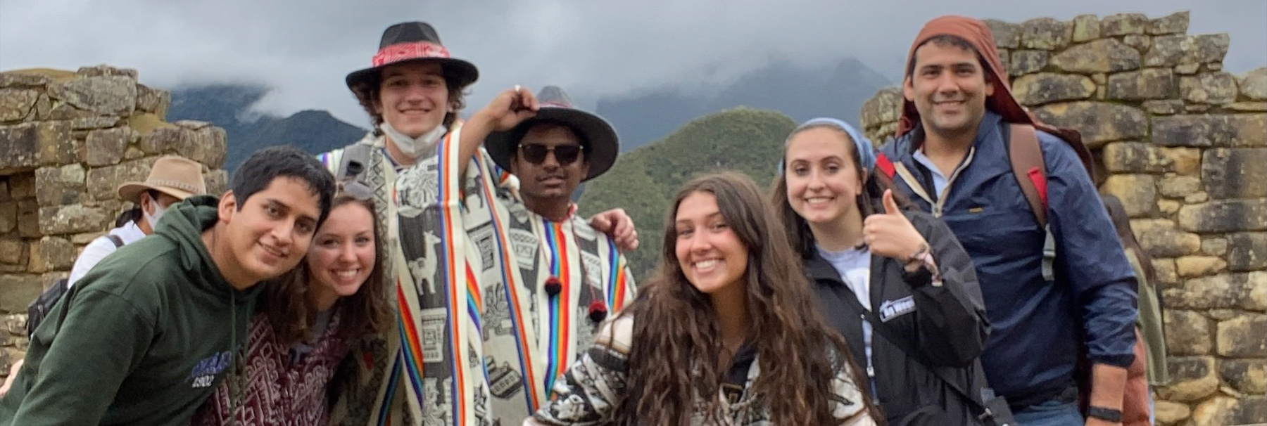 Freshman aquatic sciences major Jack Dempsey at Machu Picchu with his study abroad classmates.