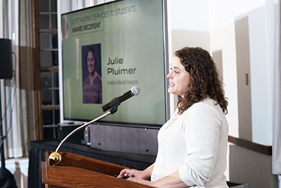 Julie Pluimer speaking at the College of Ag Excellence in Teaching Awards