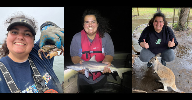 Lara Santiago-Sacarello drives a boat during her summer as an oyster farm intern in Maine