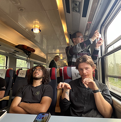 Students on a train to Narvik, Norway