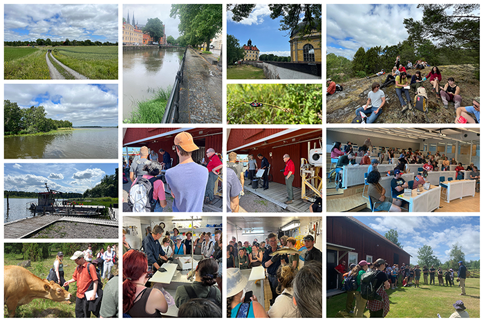 Scenes from the Sweden study abroad trip, including landscape and city scapes; classroom work, and a visit to Angso FIsk on Lake Malaren.