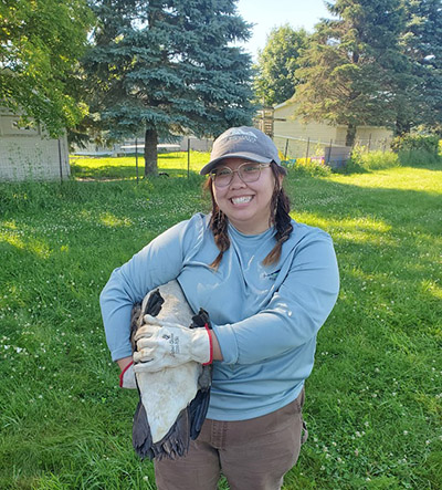 Tam Tran holds a goose