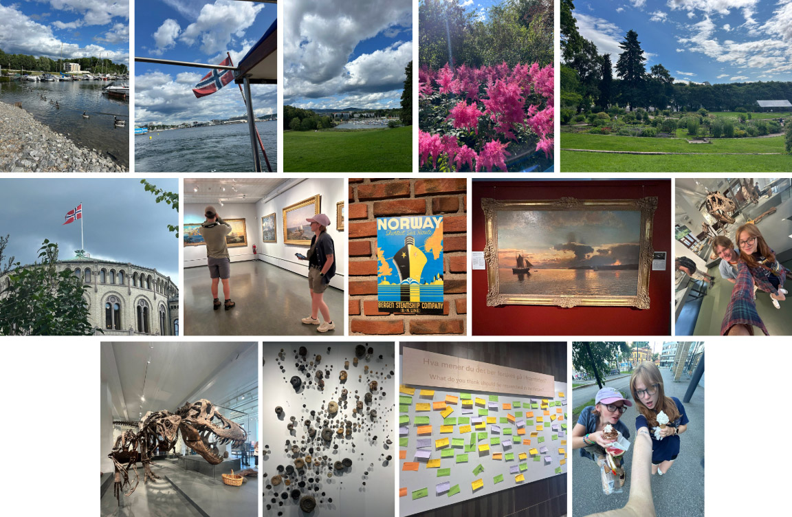 A collage of images from the Sweden Study Abroad trip, including stops at the Oslo National History Museum and the Norwegian Maritime Museum. 