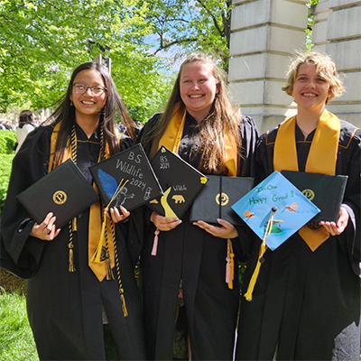 Wildlife graduates Anne Talbot, Alex Dudley and Alexis Proudman