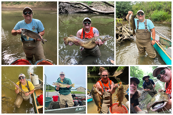 Senior aquatic sciences major Kirsten Adams pictured with a variety of fish she caught during fish sampling at her summer internship with the Indiana Department of Environmental Management.