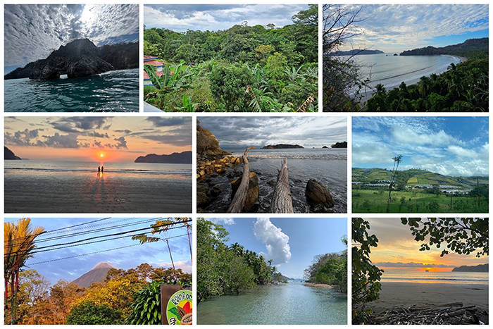 Images of the various landscapes the group encountered in Costa Rica from tropical rainforest to Pacific dry forest, Pacific rock reef and Pacific mangrove ecosystems.