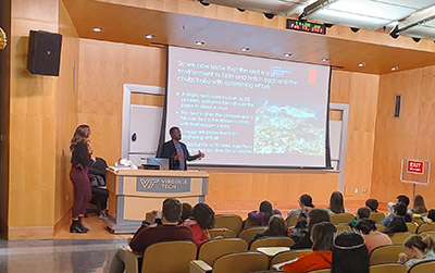 Frimpong presenting a lecture at Kids Tech University (KTU) in February 2023. 