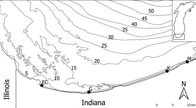 A map of the nearshore of Lake Michigan created by Dr. Jason Doll.