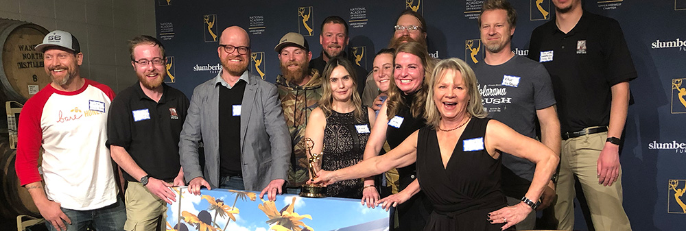 Alumna Megan Benage with the cast and crew of the Emmy award winning Prairie Sportsman