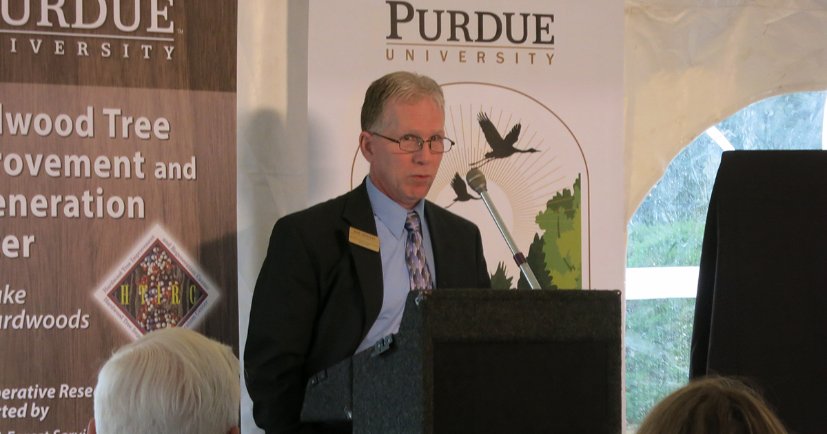 Dr. Rob Swihart at a ceremony renaming Lugar Farm. 