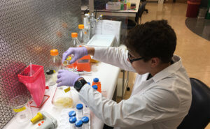 Ethan Smiley working in the Lab