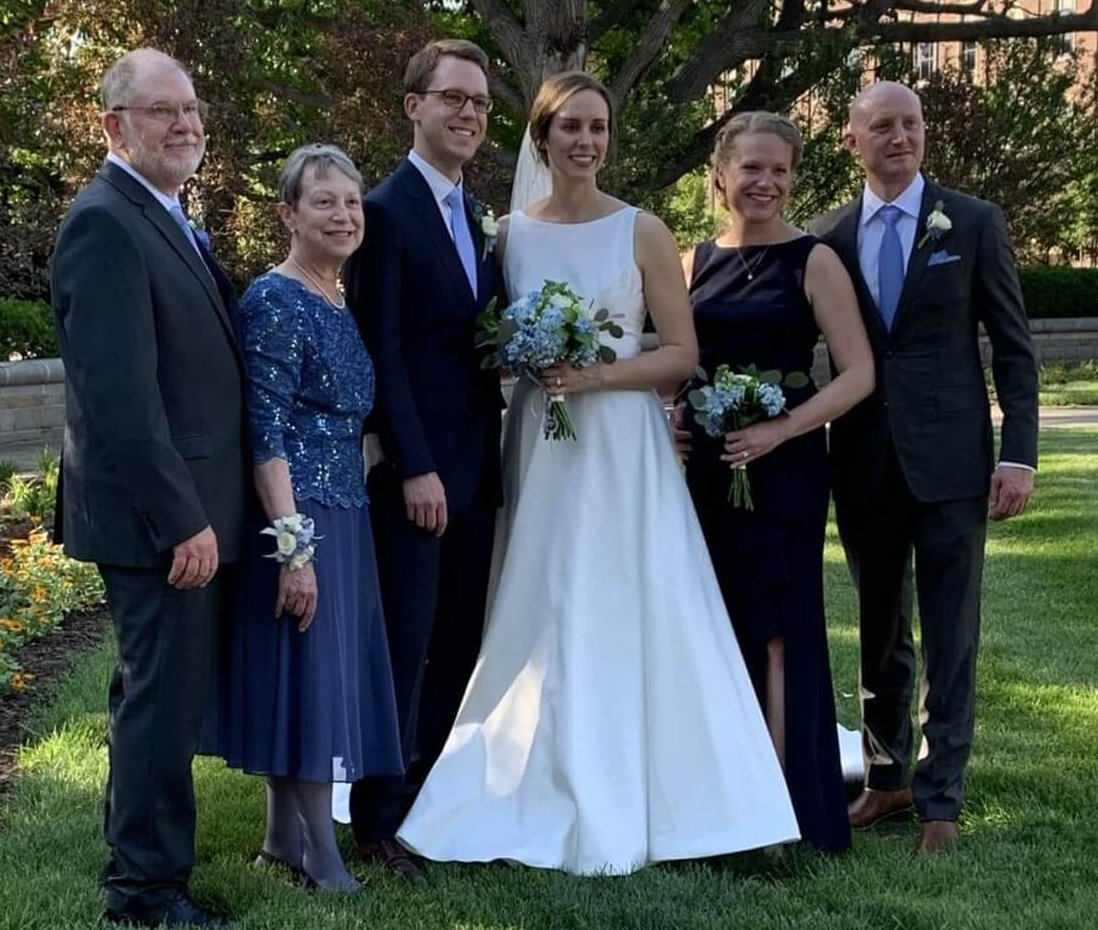 Nielsen’s family at her son’s summer wedding. From left to right, Bob and Suzanne Nielsen, Eric Nielsen and his wife, and Kirsti Nielsen and her fiancée.