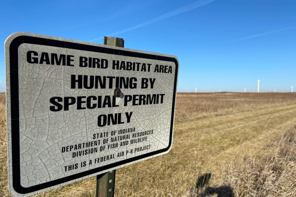 A sign for a Indiana Gamebird Area in Benton Countydmills.